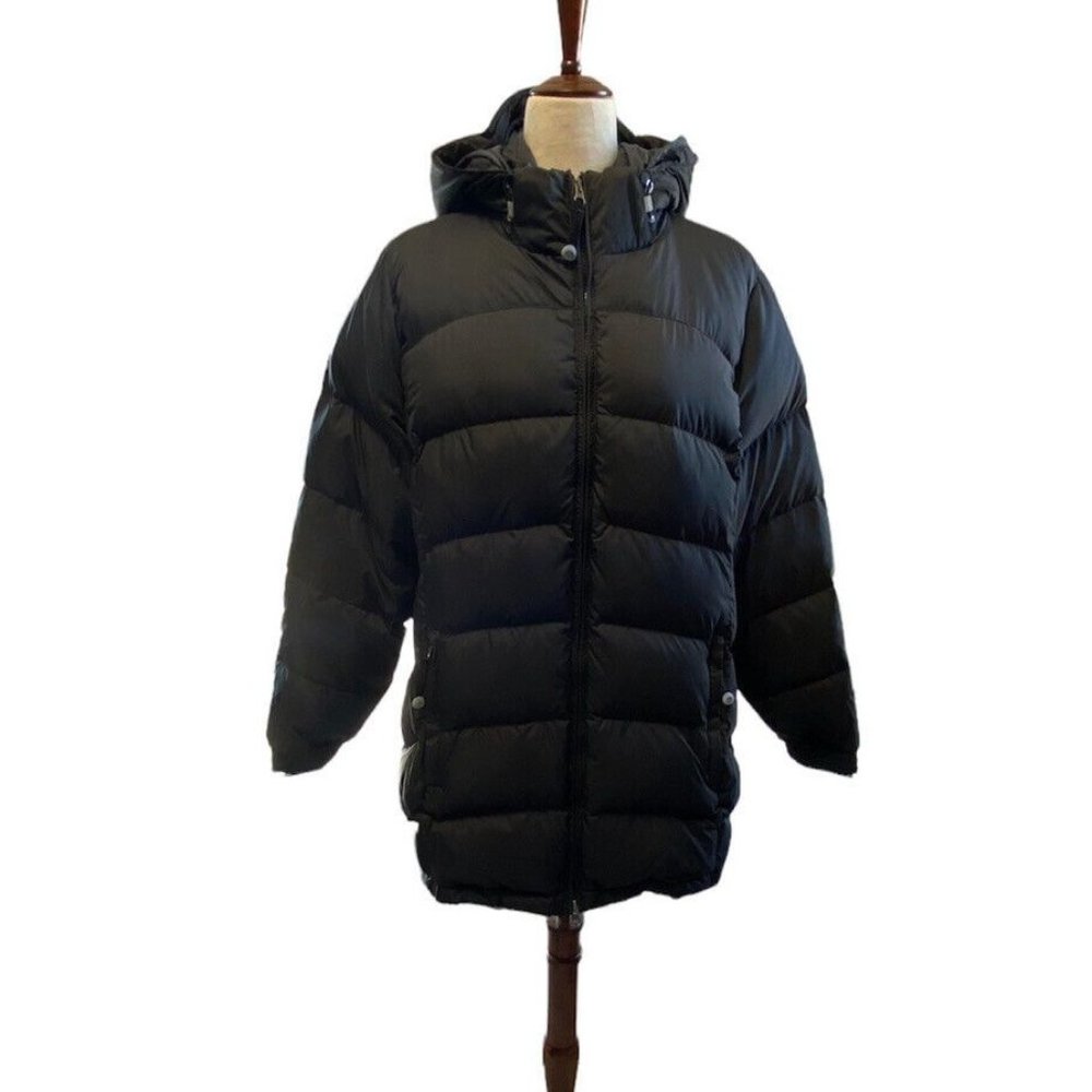 L L Bean Coat Parka Womens Sz XL Puffer Black Goose Down Hood Full Zip Outdoor
